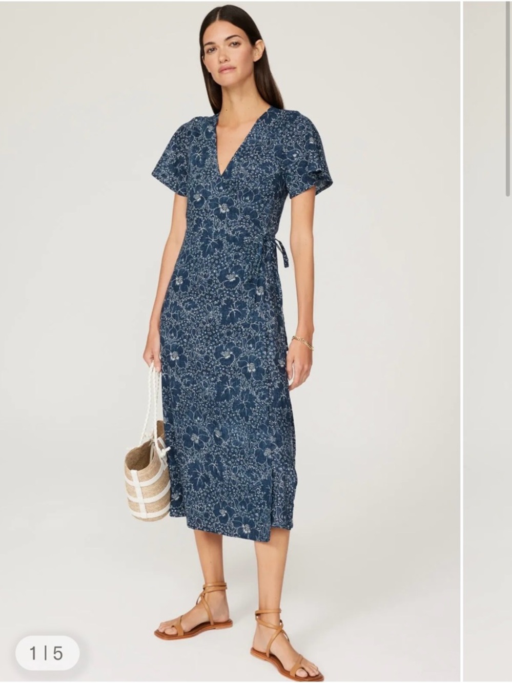 Marine Layer Emlen Navy Floral Wrap Midi Dress - Women's